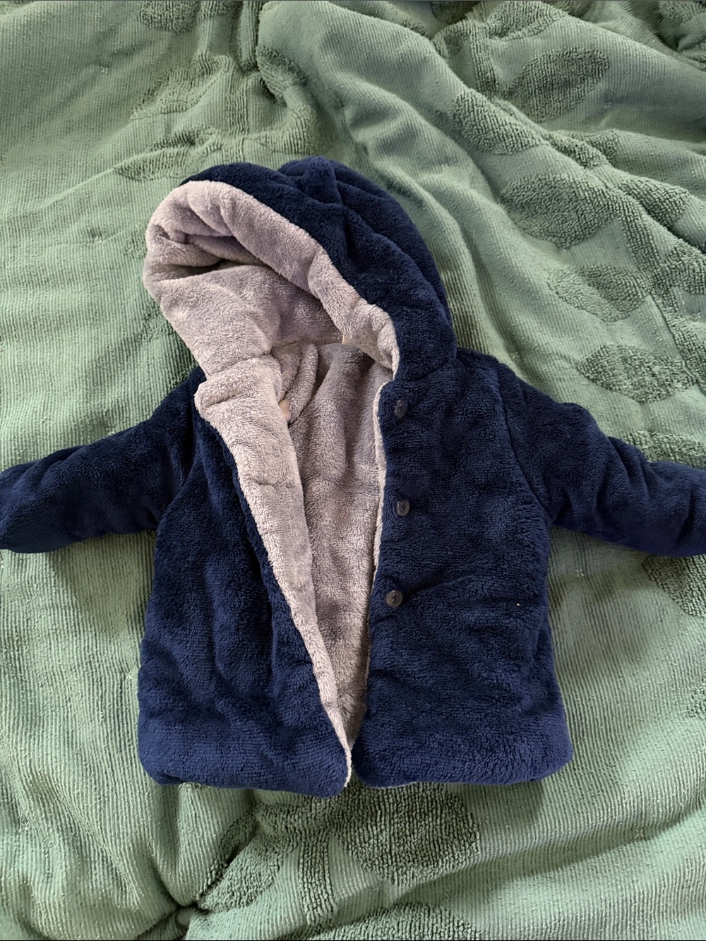 Children's Plush Hooded Puffer Jacket in Navy with Gray Lining
